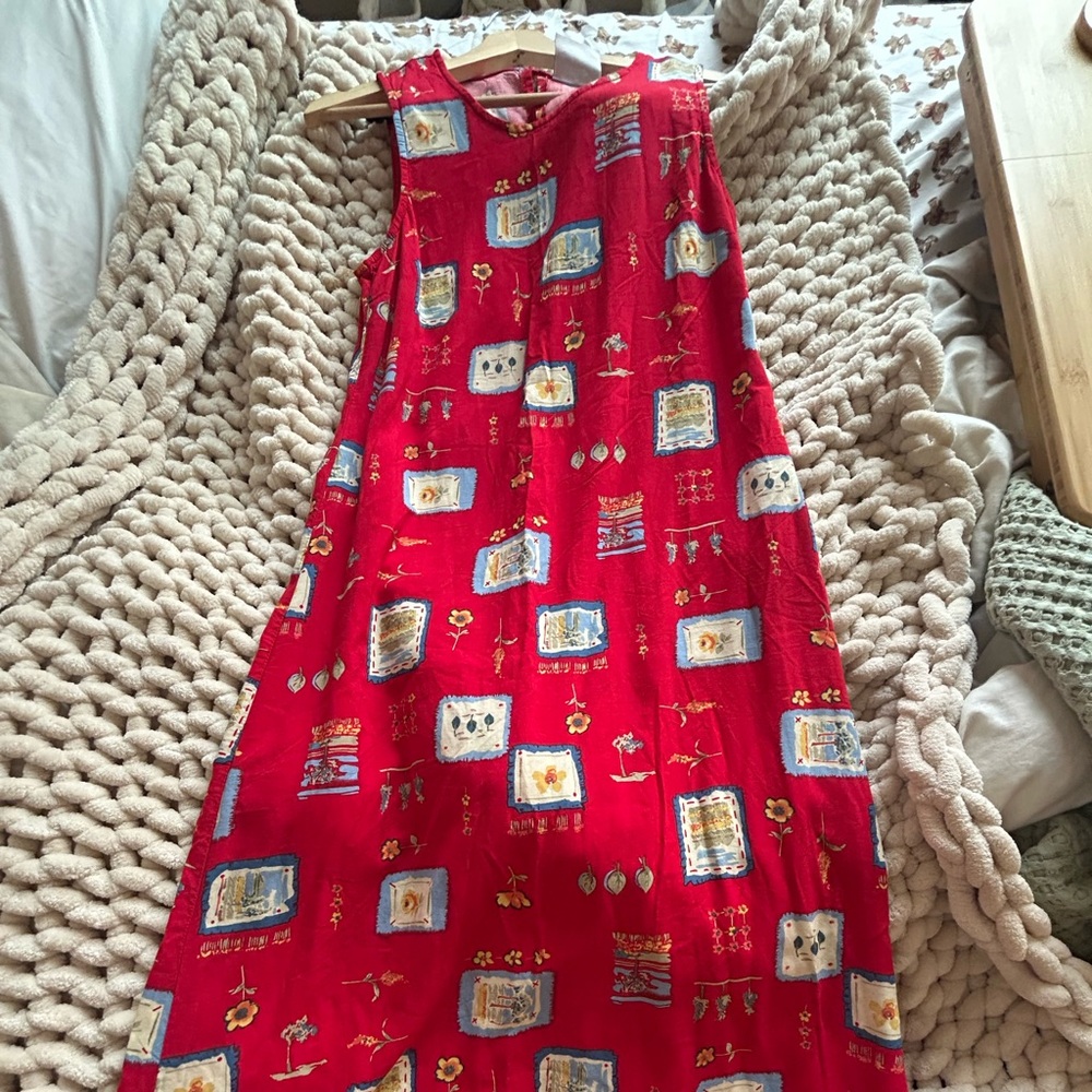 Red Patterned Sleeveless Dress